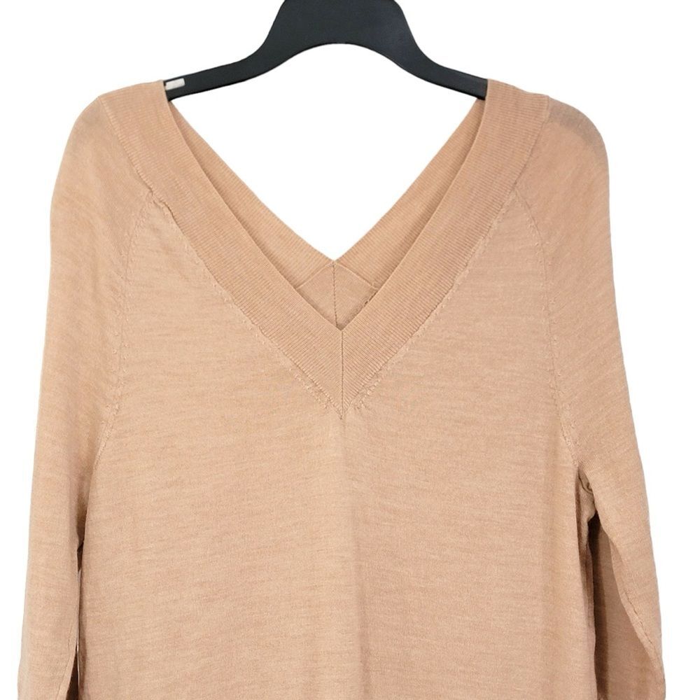 Anthropologie Moth Double V Neck 100% Extra Fine Merino Wool Warm Tan Sweater XS - Picture 2 of 10